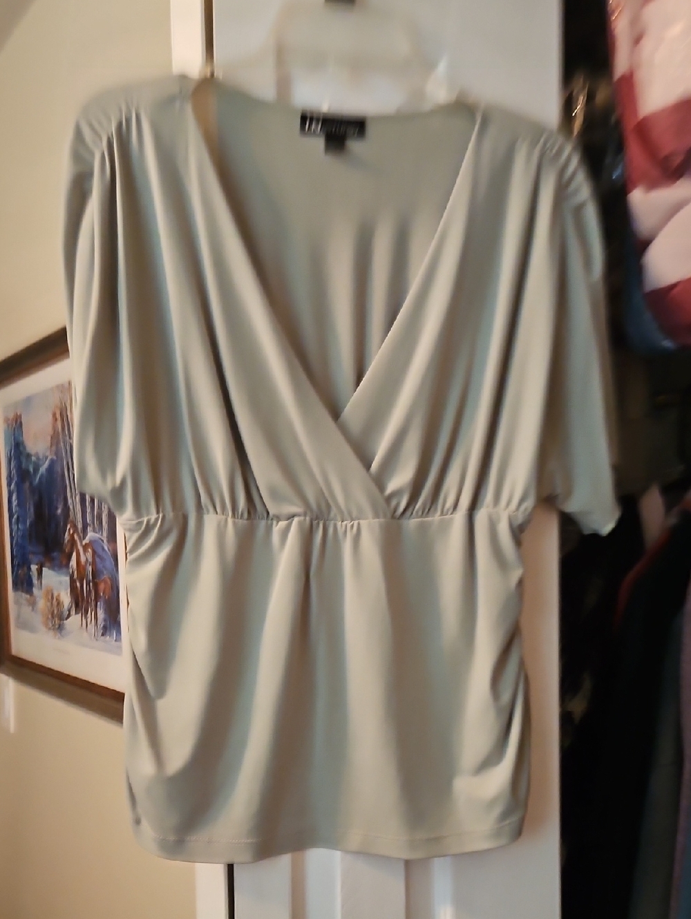I.N. Studio Pale Sage Wrap-Front Blouse